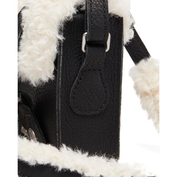 Luxurious Black Leather Satchel Bag with Faux Fur Interior - Compact Versatility - Picture 5 of 9